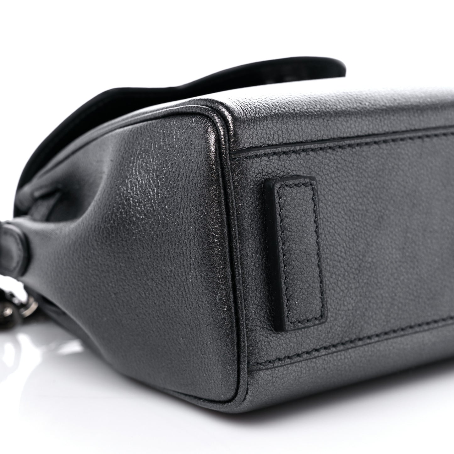 Metallic Grained Calfskin Medusa Small Top Handle Handbag Gunmetal