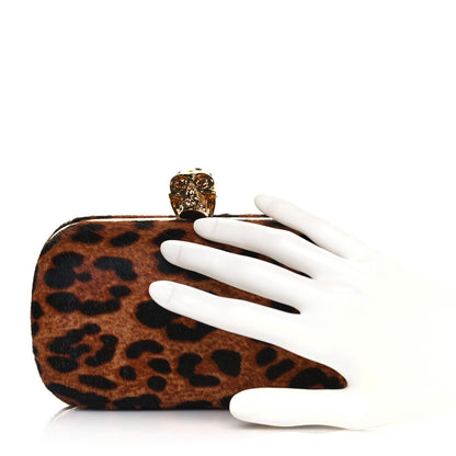 Alexander McQueen Calf Hair Leopard Print Skull Box Clutch 2 of 13