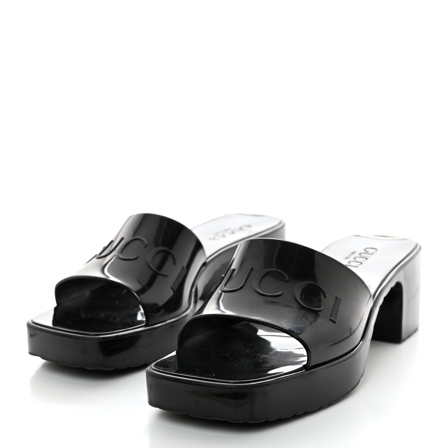 Gucci Rubber Gucci Logo Womens Platform 20/60mm Slide Sandals 37 Black 3 of 10