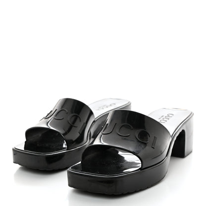 Gucci Rubber Gucci Logo Womens Platform 20/60mm Slide Sandals 37 Black 3 of 10