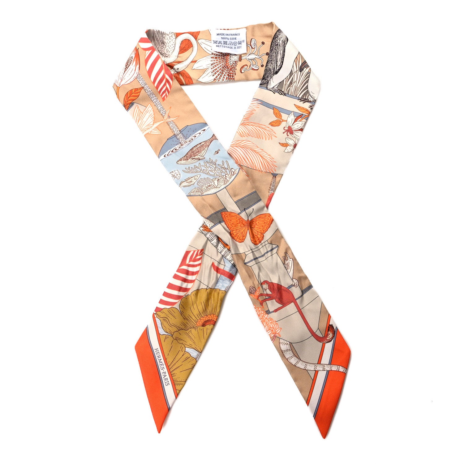 Hermes Silk Precious Paradise Twilly Beige Doré Orange Gris Bleu 1 of 4