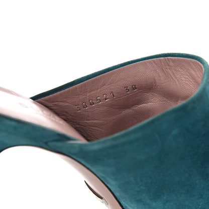 Gucci Suede Crystal Maxine Horsebit High Heel Slides 38 Dusty Turquoise 10 of 20