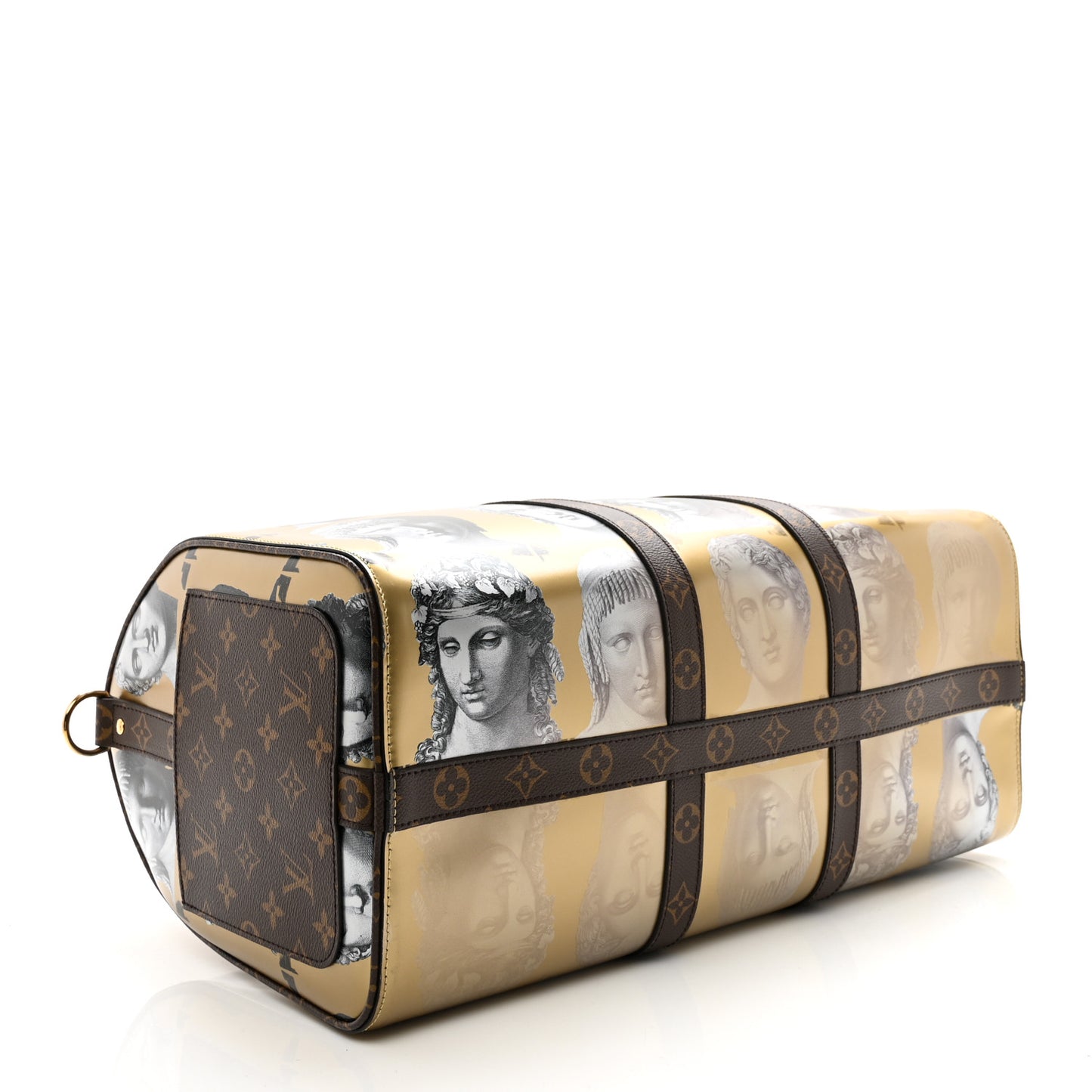 X FORNASETTI Calfskin Fornasetti Keepall Bandouliere 45 Gold