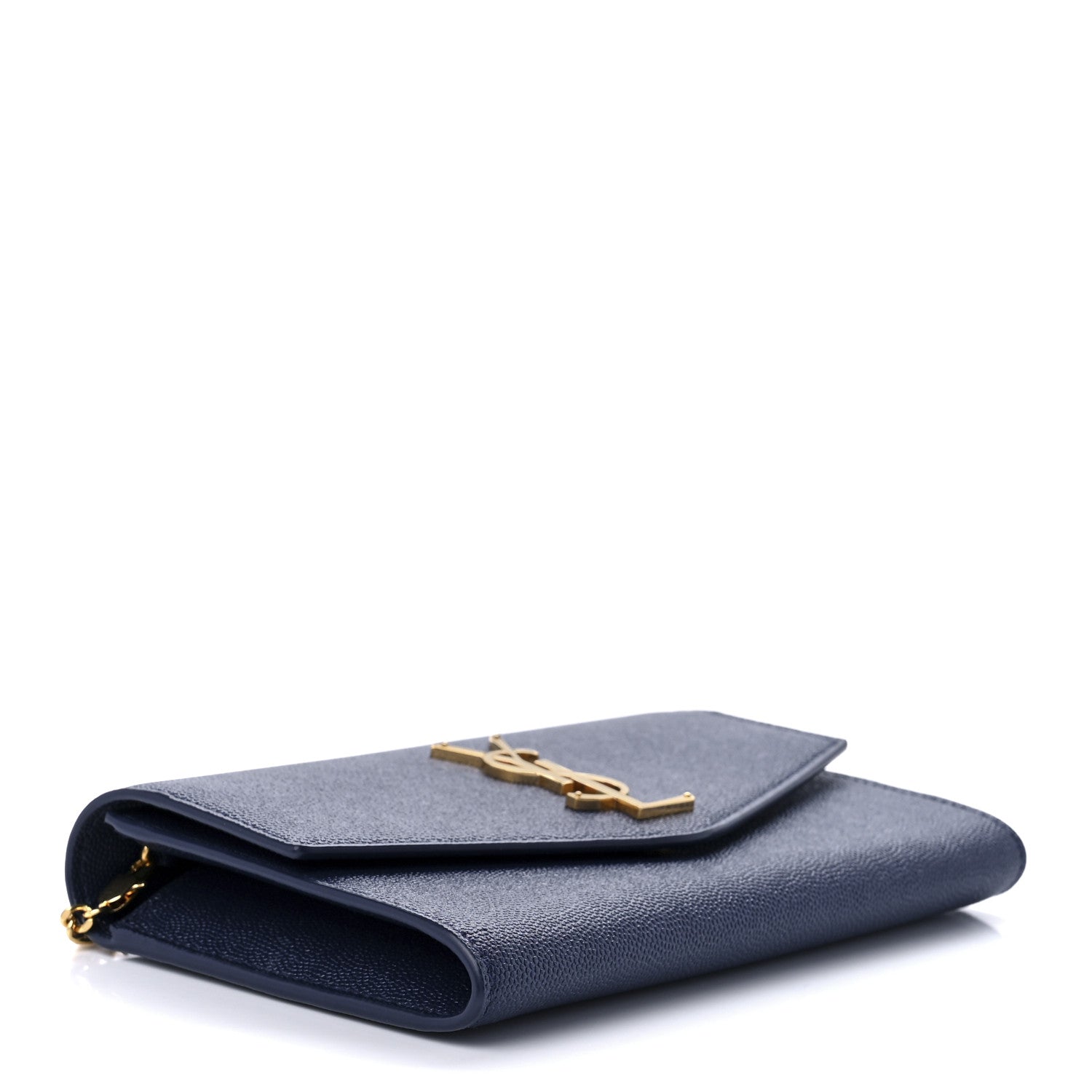 Saint Laurent Grain De Poudre Monogram Uptown Chain Wallet Blue Charron 5 of 15