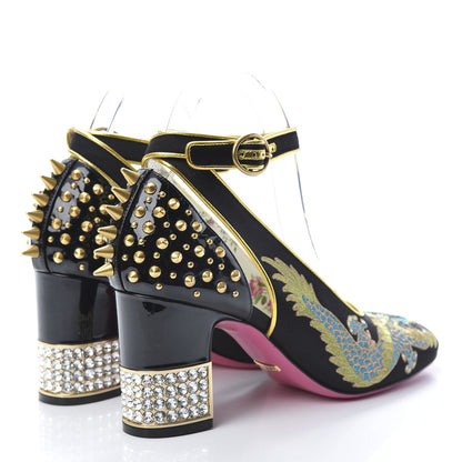 Gucci Satin Embroidered Dragon Caspar Pumps 39 Black 4 of 11