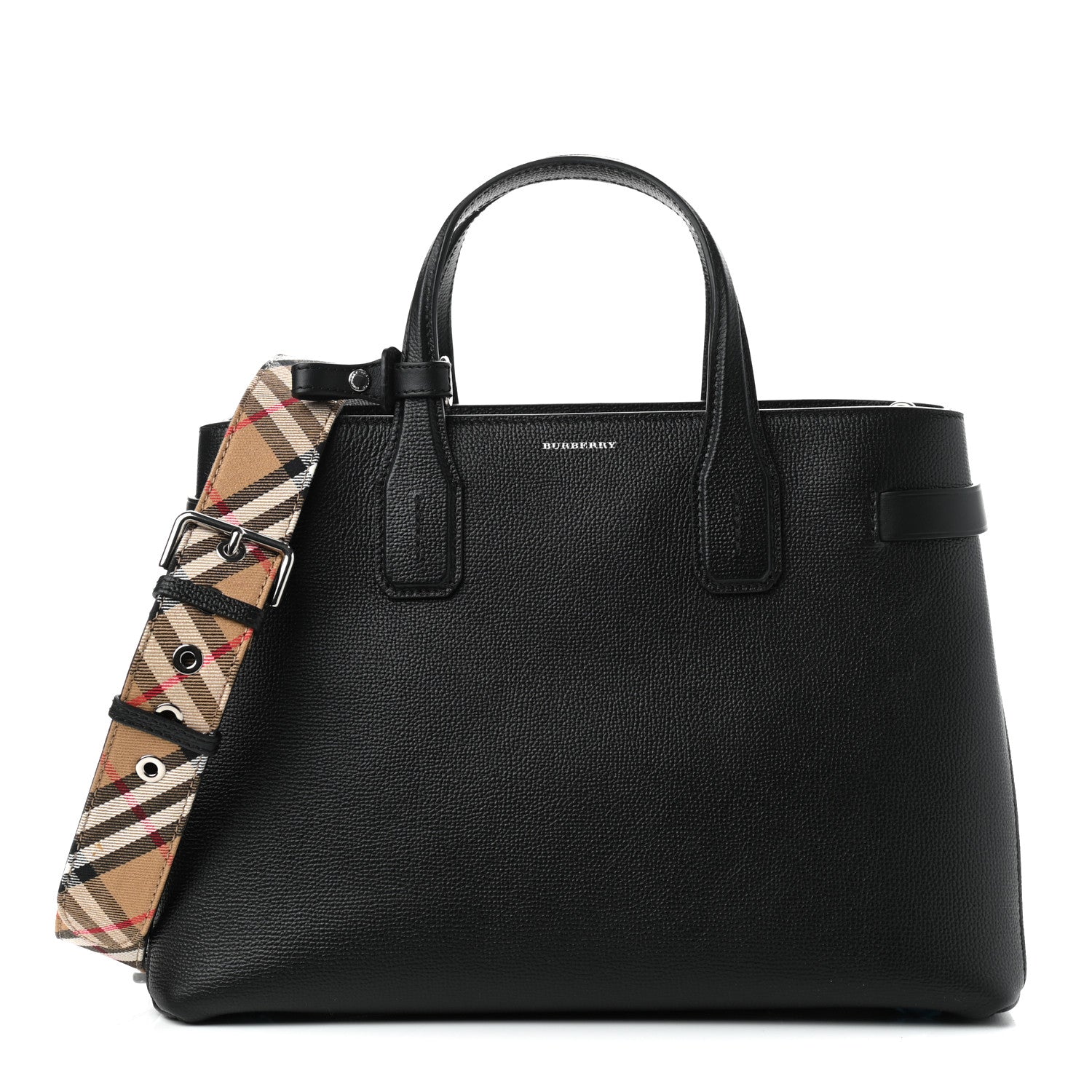 Burberry Grainy Calfskin House Check Medium Banner Tote Black 1 of 7