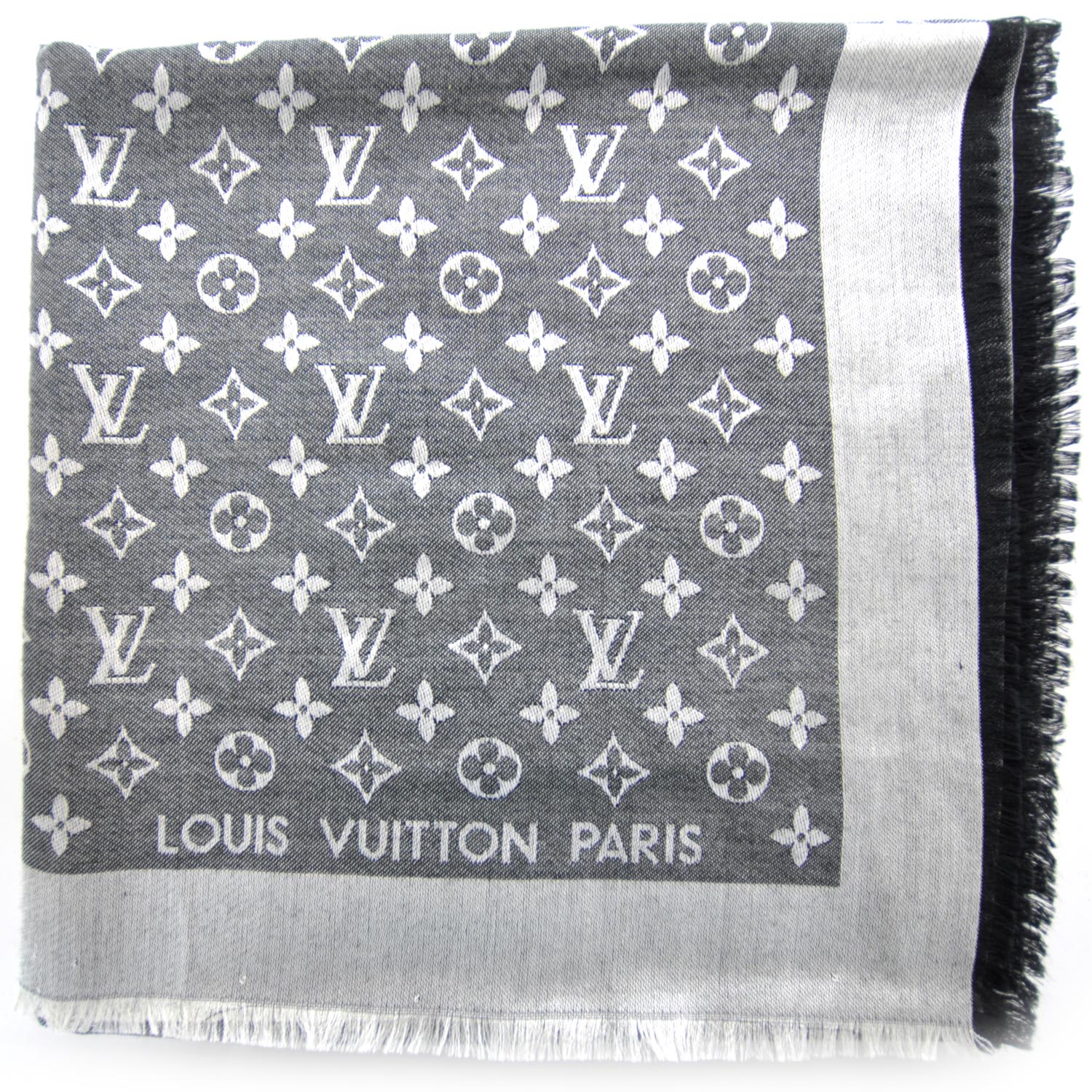 Louis Vuitton Wool Silk Monogram Denim Shawl Black 1 of 5