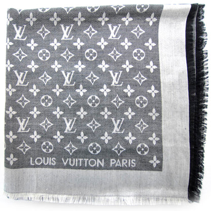 Louis Vuitton Wool Silk Monogram Denim Shawl Black 1 of 5