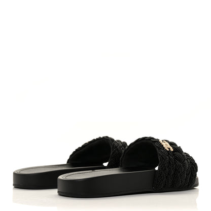 Chanel Lambskin Pearl Beaded Woven Slides 37 Black 4 of 8
