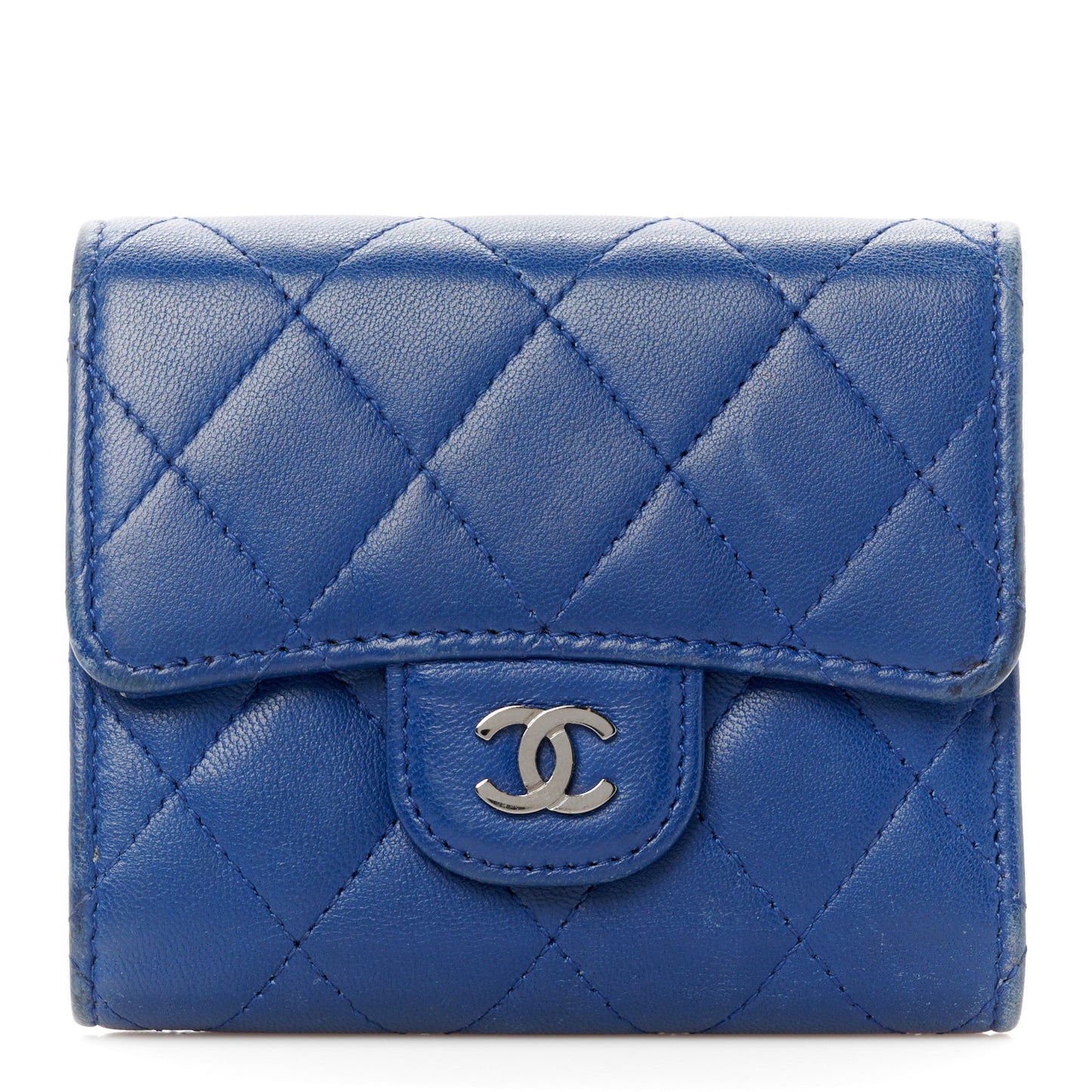 Lambskin Quilted Small Flap Wallet Blue