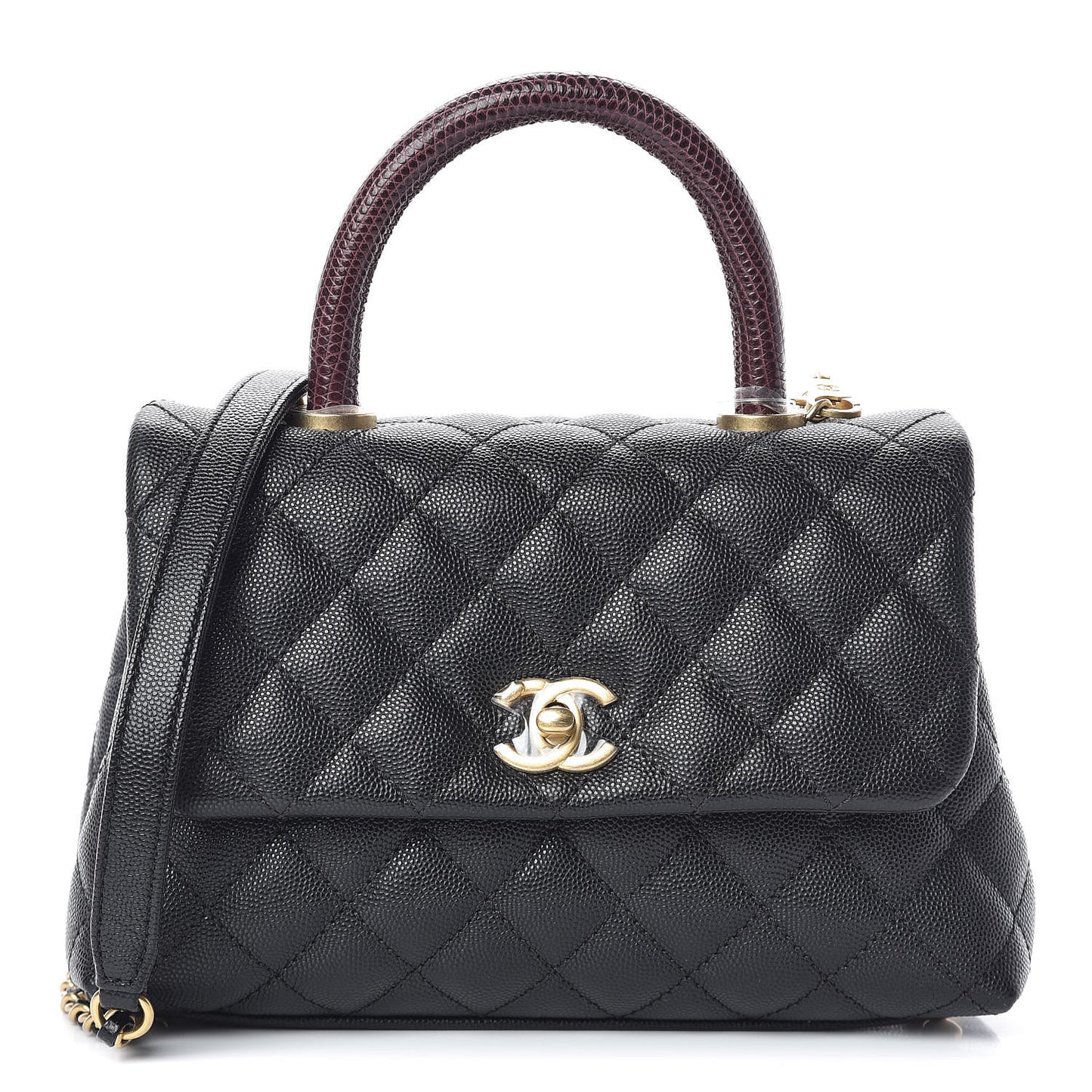 Caviar Lizard Quilted Mini Coco Handle Flap Black
