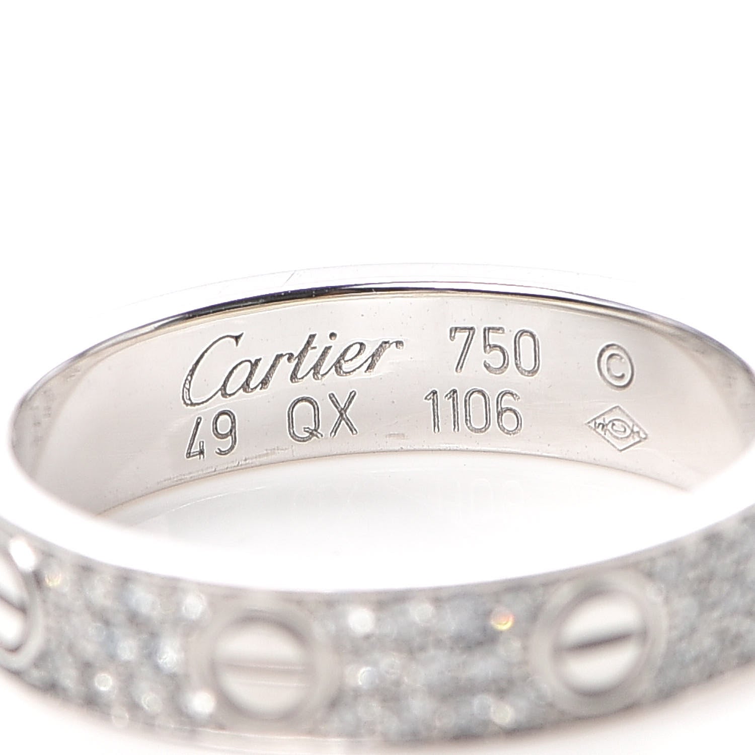 Cartier 18K White Gold Diamond 4mm LOVE Wedding Paved Band Ring 49 4.75 4 of 4