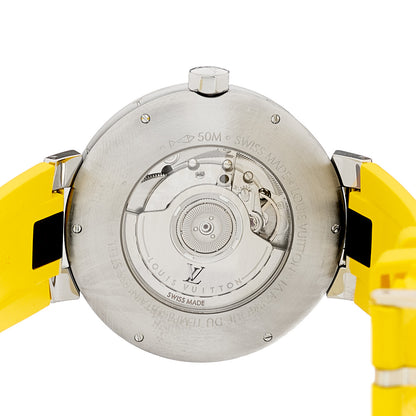 Louis Vuitton Stainless Steel Rubber 41mm Tambour GMT Automatic Watch Yellow 3 of 4