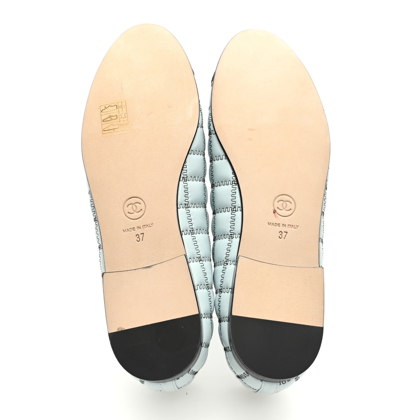Lambskin Embroidered Grosgrain Cap Toe CC Ballerina Flats 37 Light Blue Black
