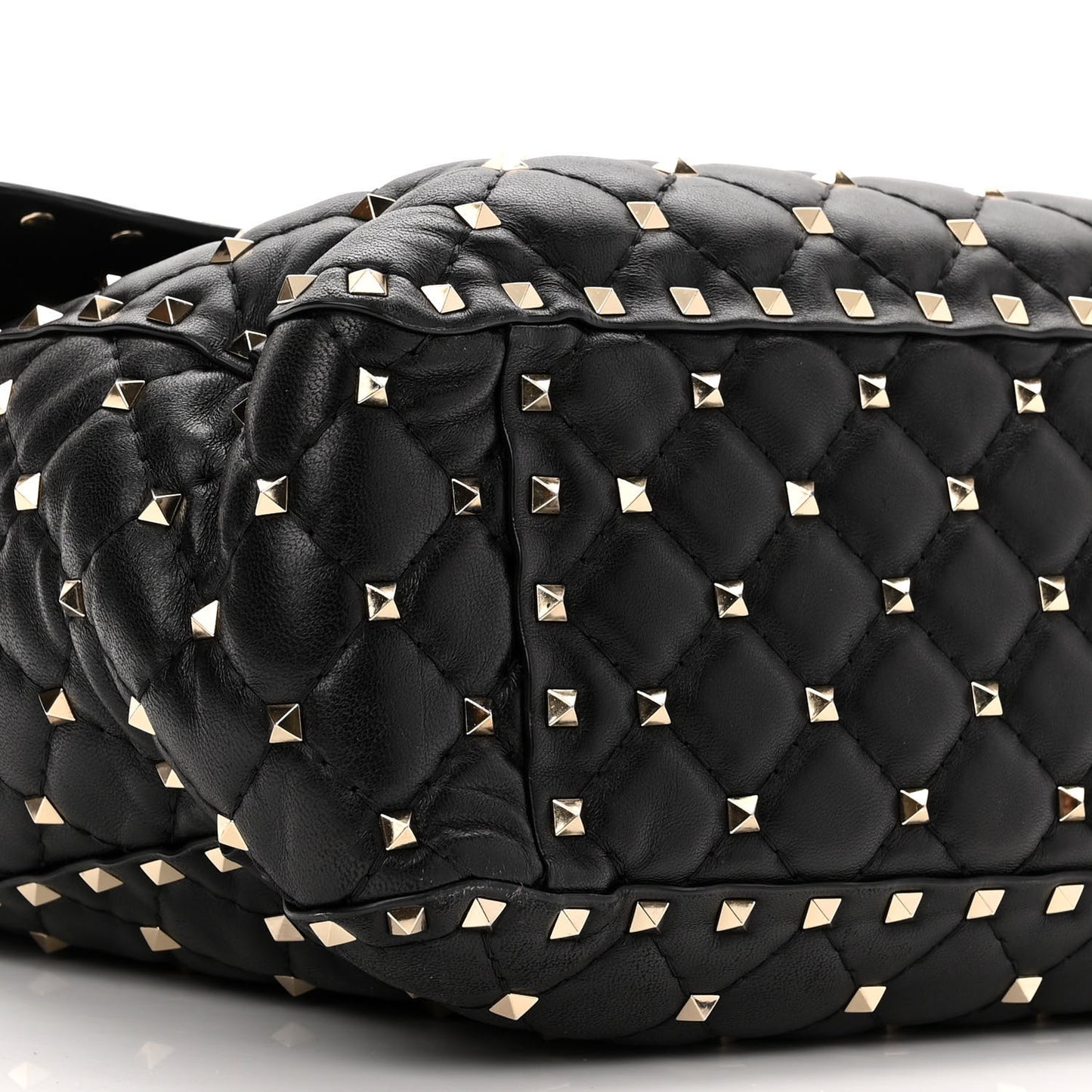 Lambskin Maxi Rockstud Spike Shoulder Bag Black