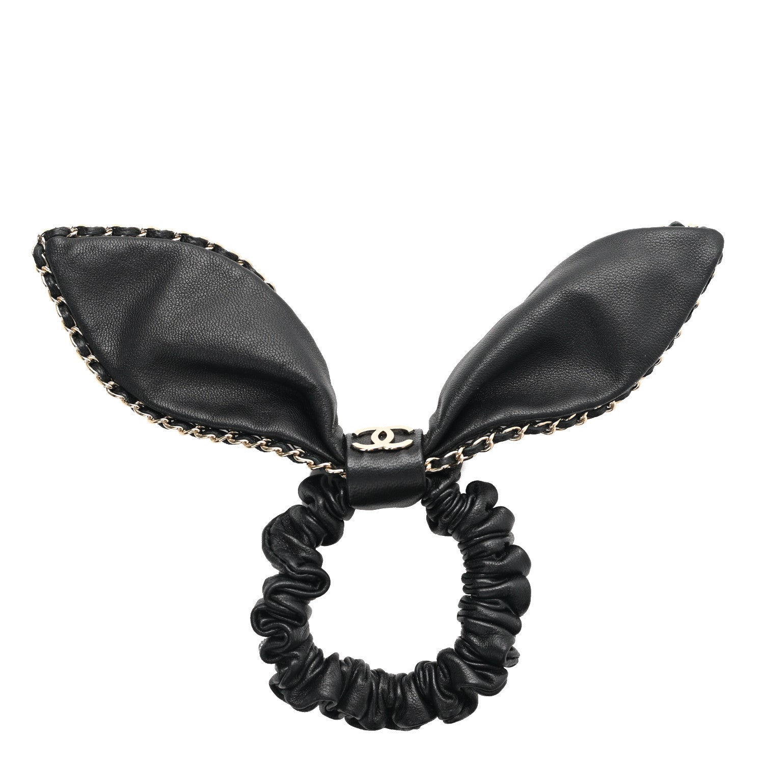 Chanel Lambskin Chain CC Hair Bow Tie Black Gold 1 of 4