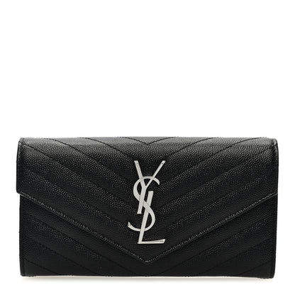 Saint Laurent Grain De Poudre Matelasse Chevron Monogram Flap Wallet Black 1 of 6