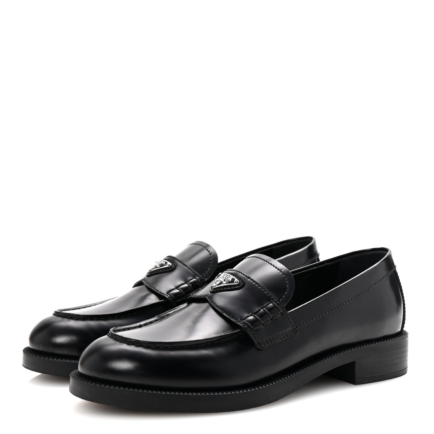 Prada Spazzolato Metal Triangle Logo Loafers 36 Black 4 of 10