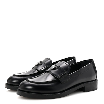 Prada Spazzolato Metal Triangle Logo Loafers 36 Black 4 of 10