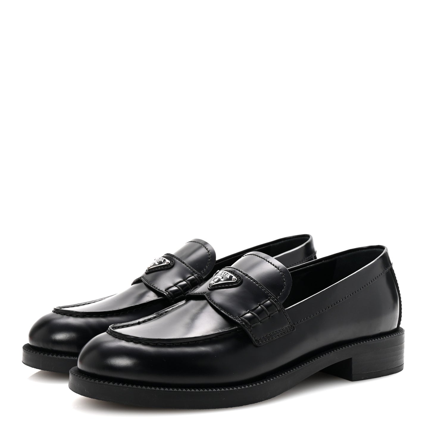 Spazzolato Metal Triangle Logo Loafers 36 Black