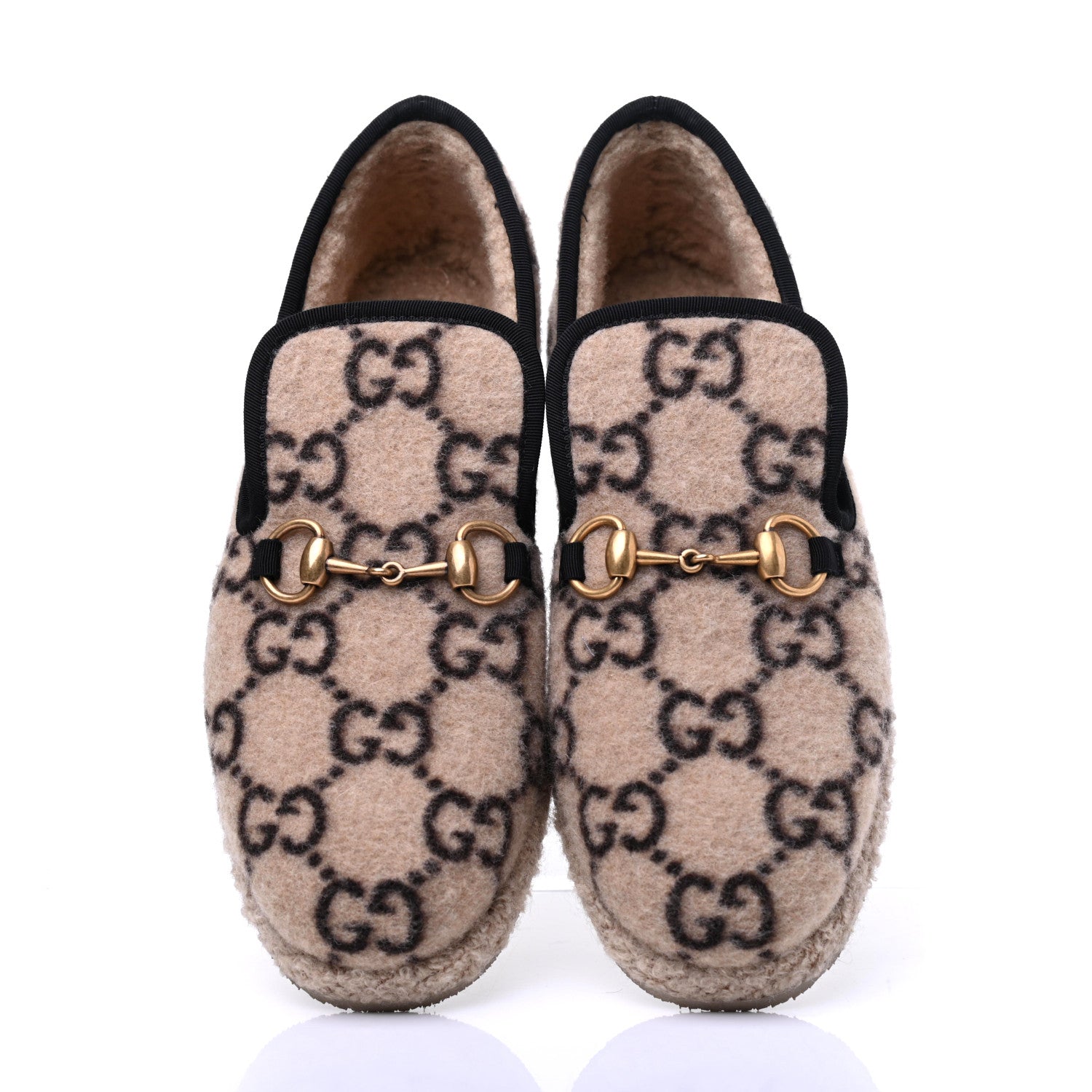 Gucci Covered Wool GG Monogram Womens Fria Horsebit Loafers 38.5 Beige Ebony Black Butterscotch 5 of 11