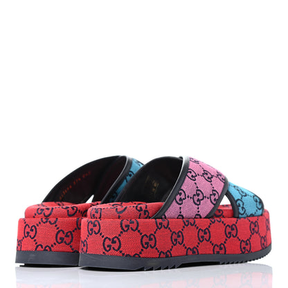 Gucci Monogram Multicolor Criss Cross Platform Slide Sandals 37.5 Light Blue Blue Pink Red 3 of 4