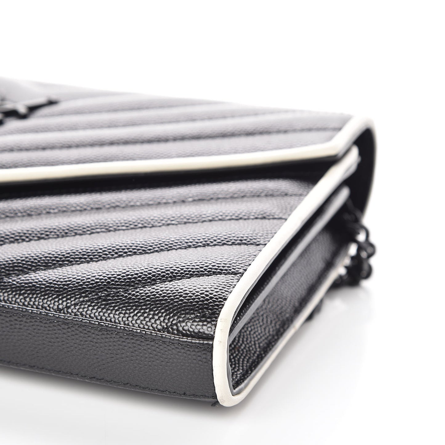 Grain De Poudre Matelasse Chevron Monogram Chain Wallet Black White