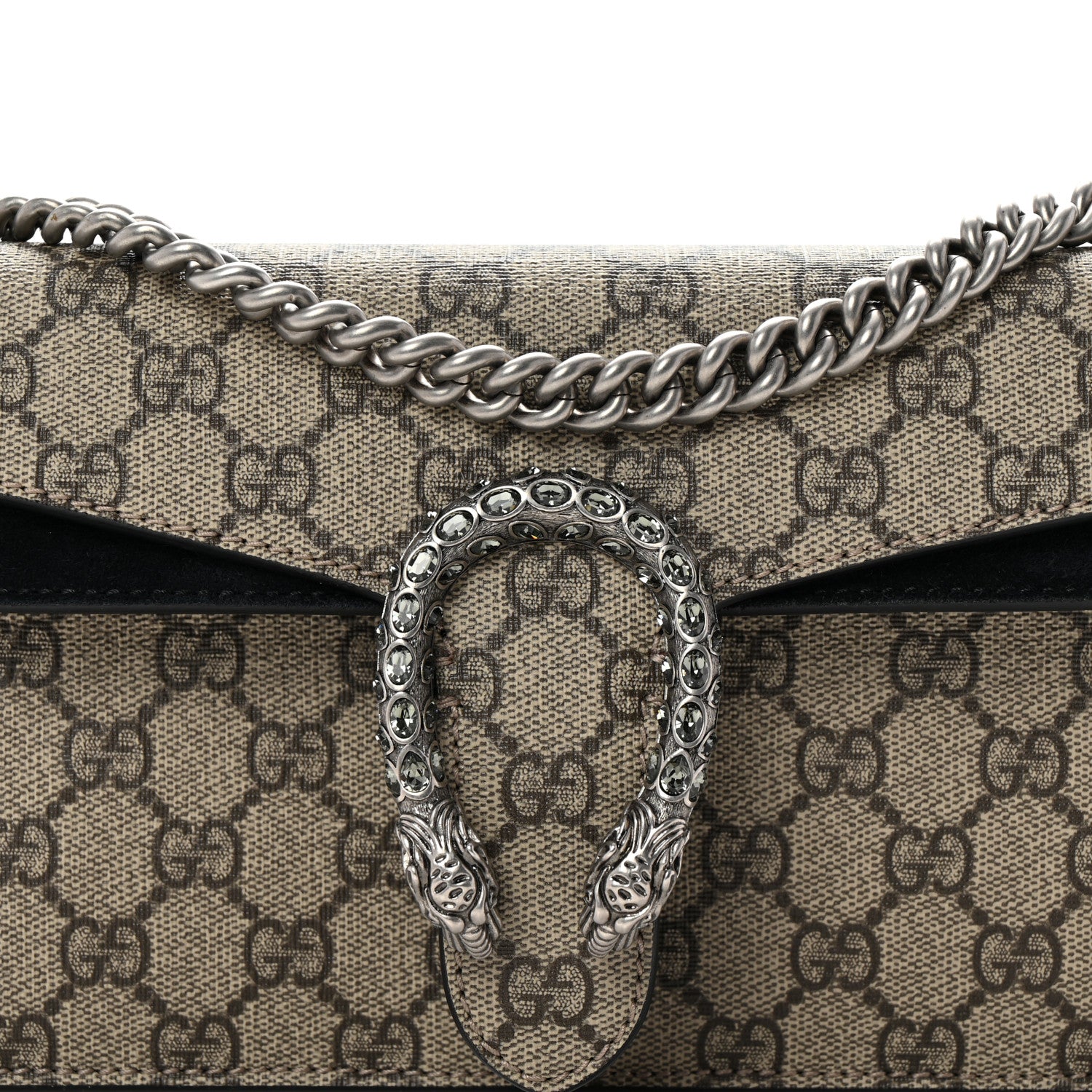 Gucci GG Supreme Monogram Suede Crystal Small Dionysus Shoulder Bag Beige Ebony Black 8 of 10