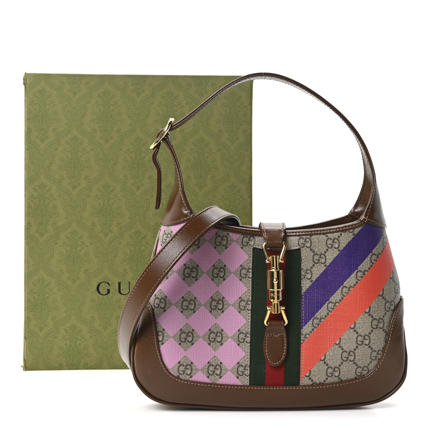 Gucci GG Supreme Monogram Azalea Calfskin Print Web Small Jackie