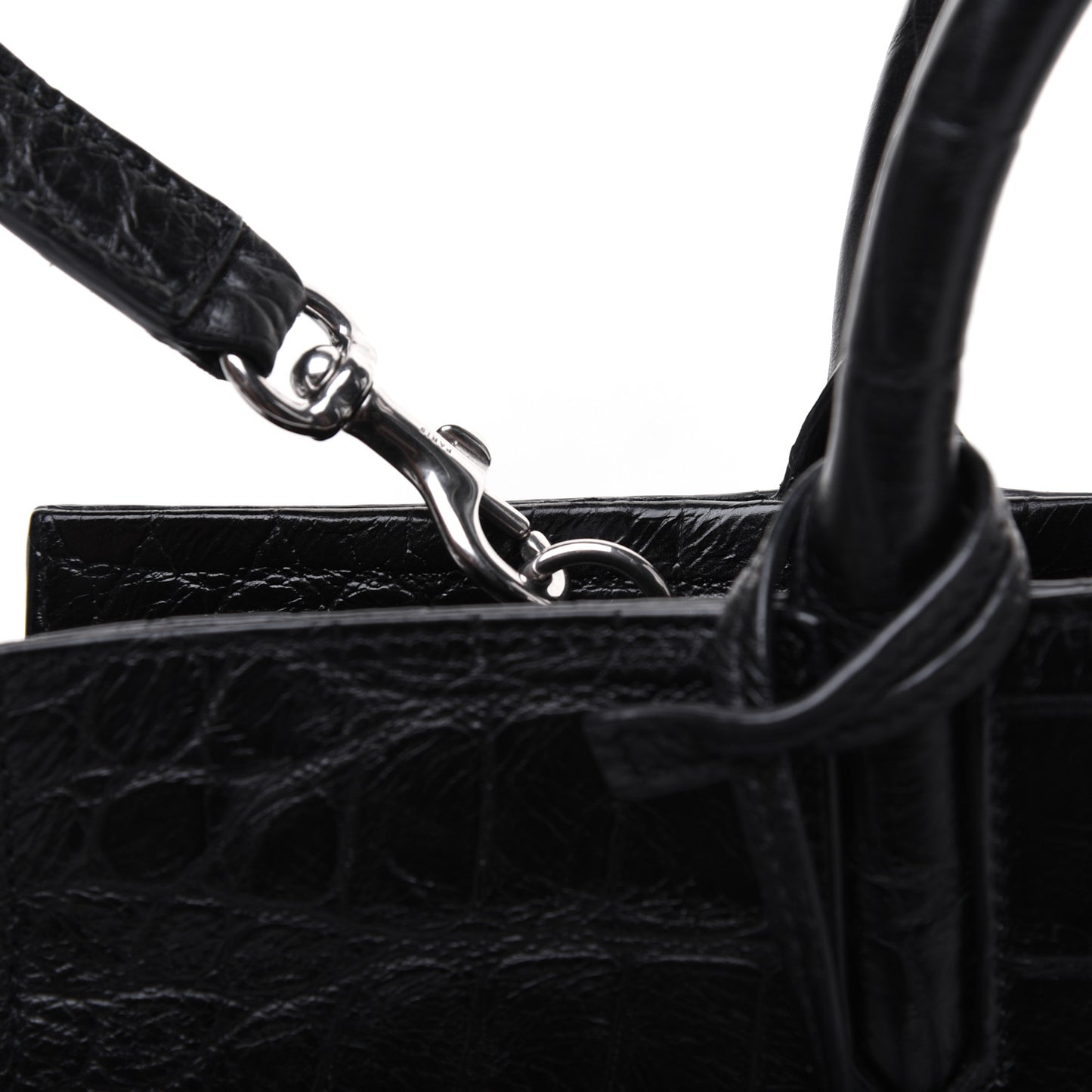 Calfskin Crocodile Embossed Small Cabas Rive Gauche Black