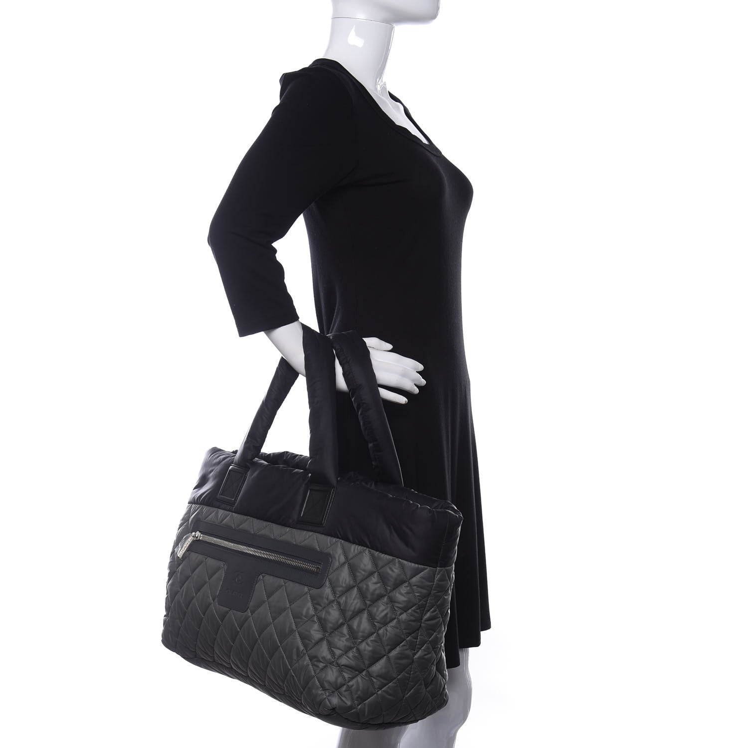 Chanel Nylon Quilted Medium Coco Cocoon Reversible Tote Black Grey 2 of 5