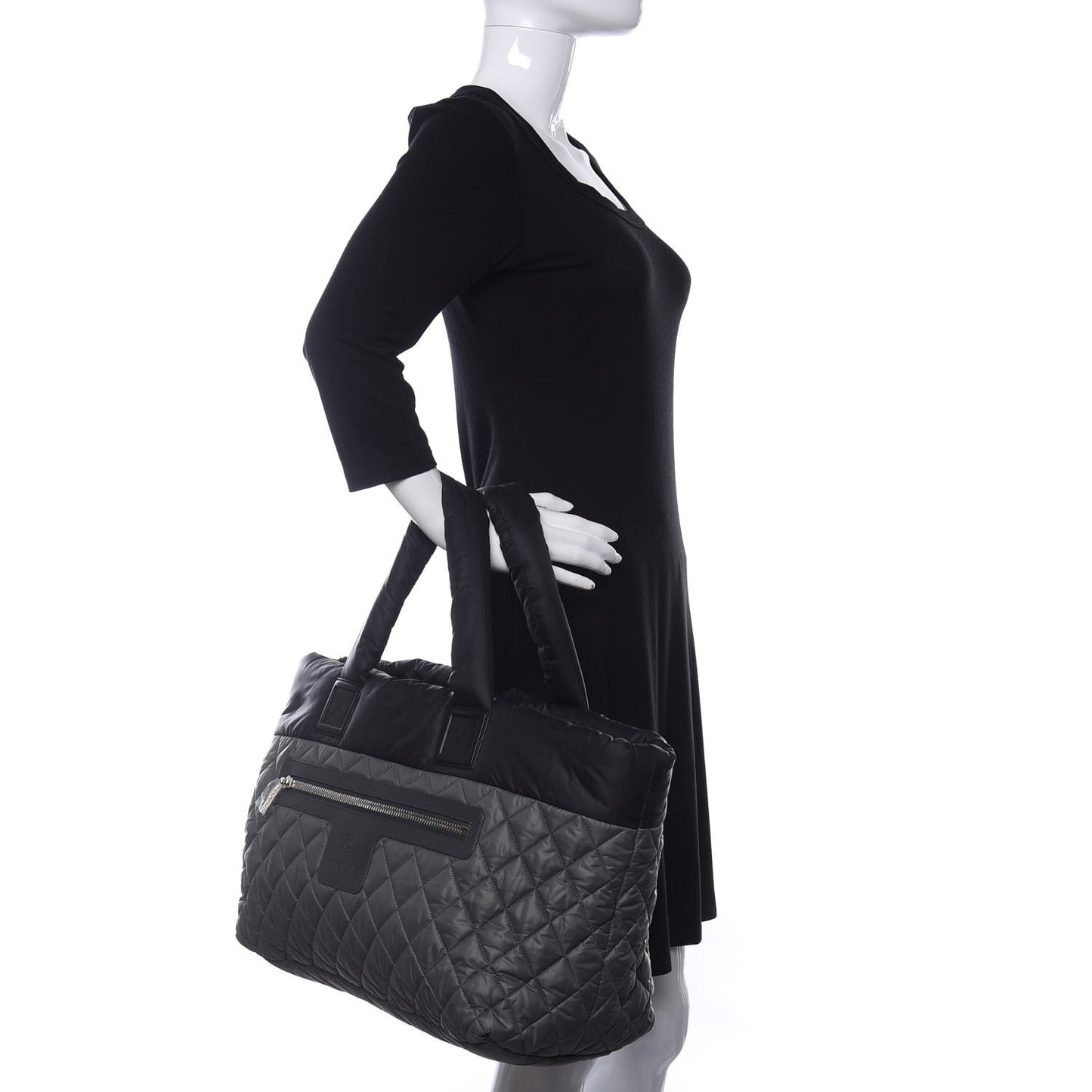 Nylon Quilted Medium Coco Cocoon Reversible Tote Black Grey