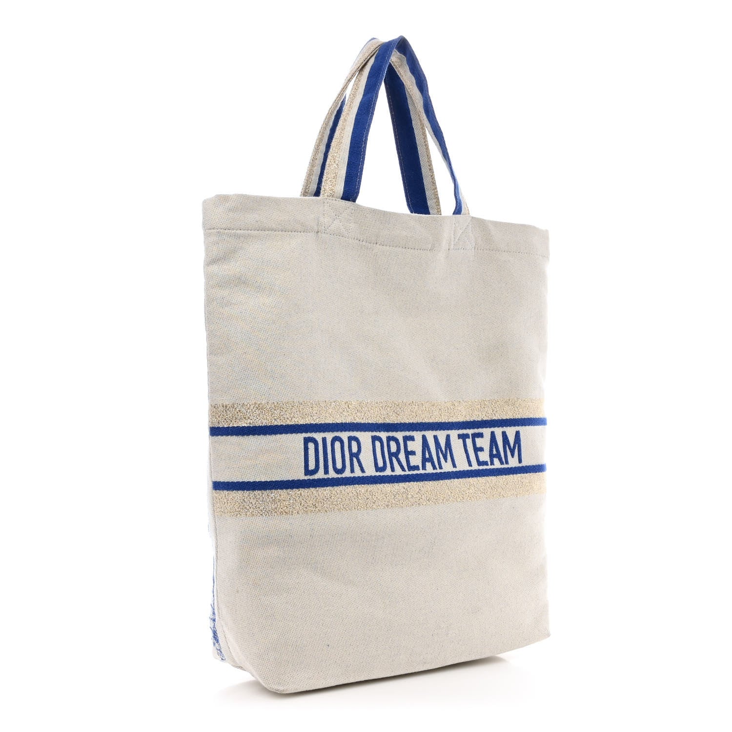 Christian Dior Canvas Print Tote Ivory Blue 3 of 10