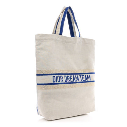 Christian Dior Canvas Print Tote Ivory Blue 3 of 10