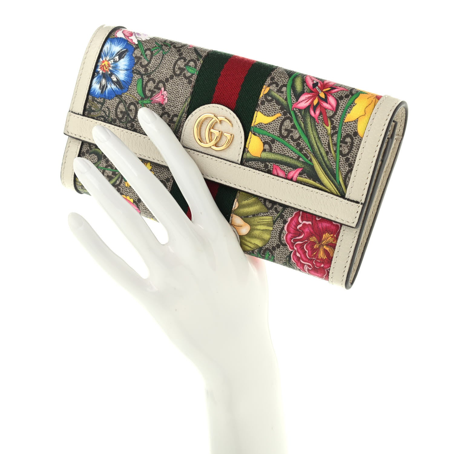 Gucci GG Supreme Monogram Flora Web Ophidia Continental Wallet White 2 of 7