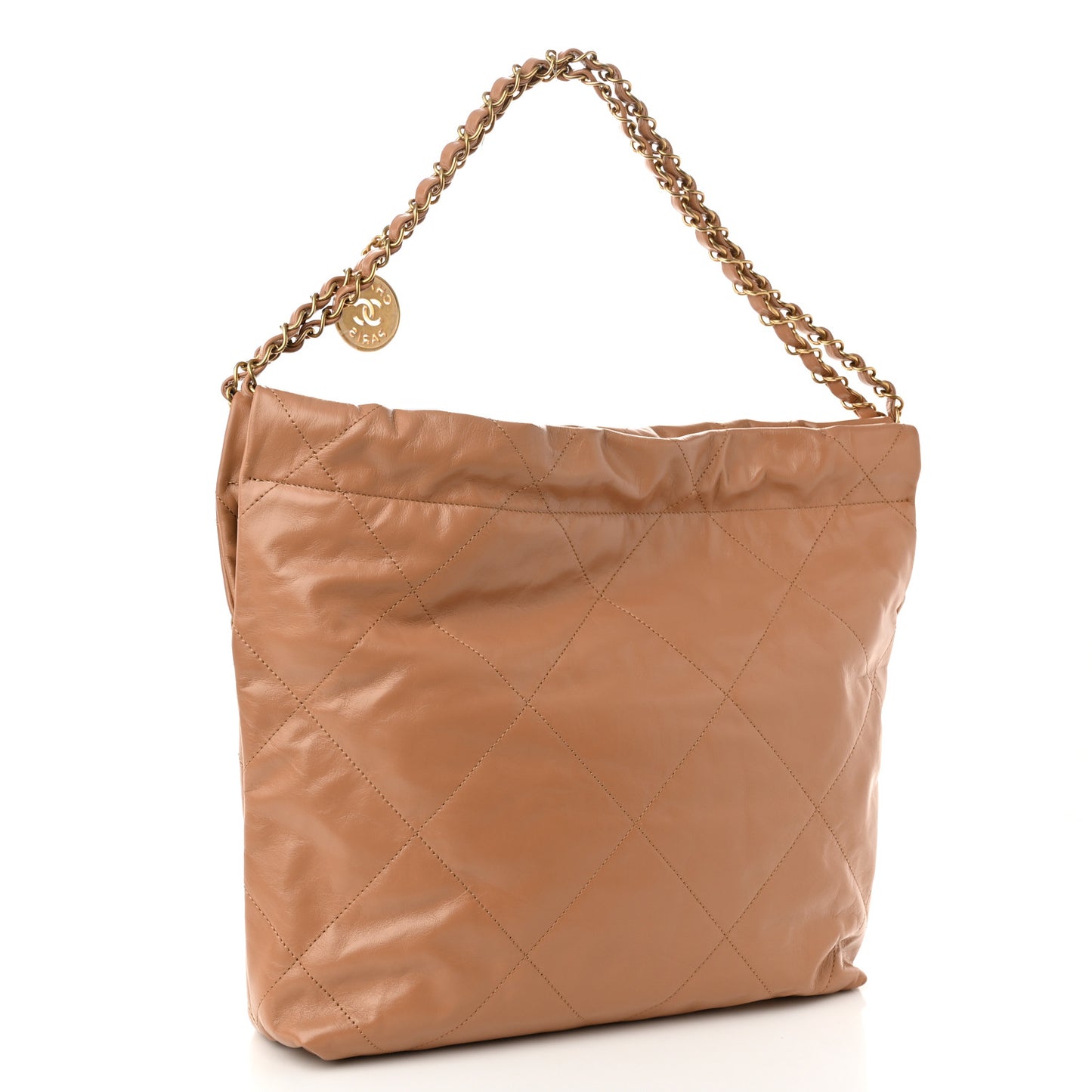 Shiny Calfskin Quilted Small Chanel 22 Beige