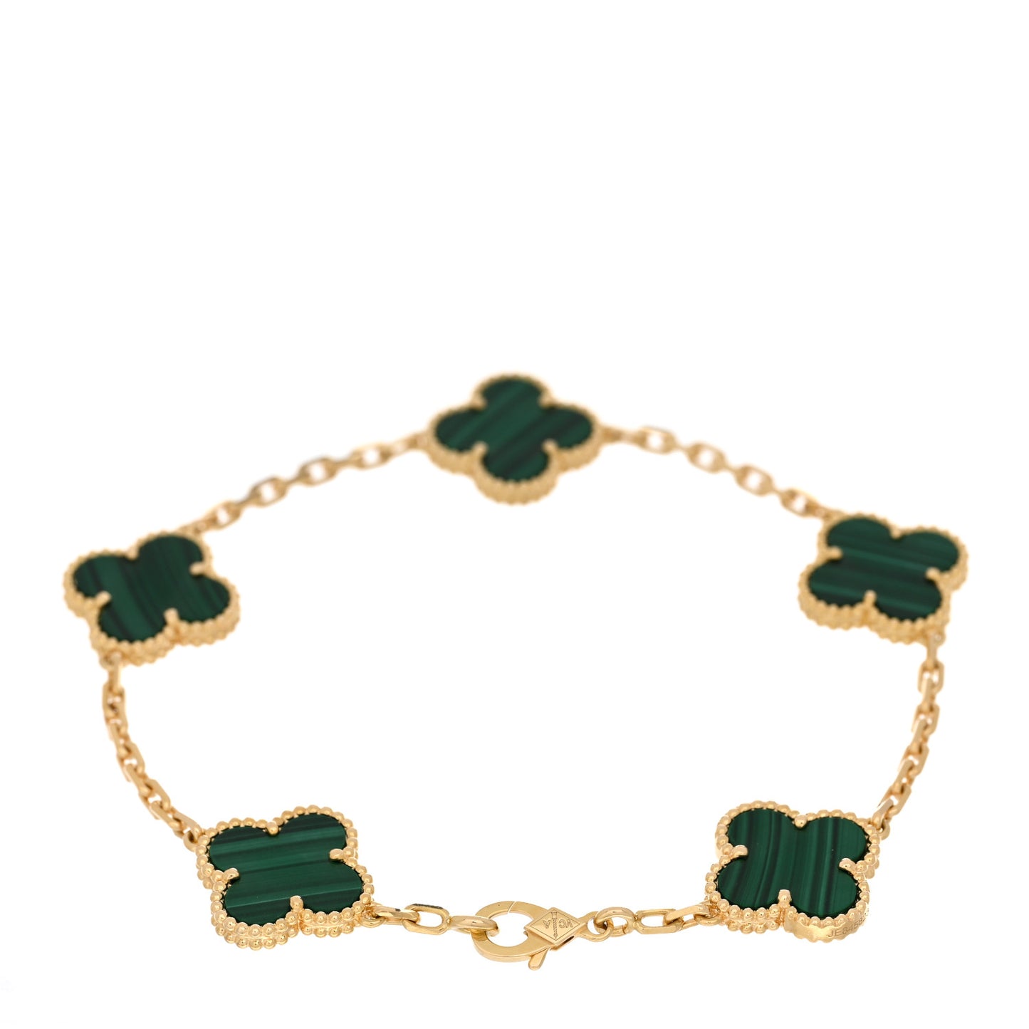 18K Yellow Gold Malachite 5 Motifs Vintage Alhambra Bracelet