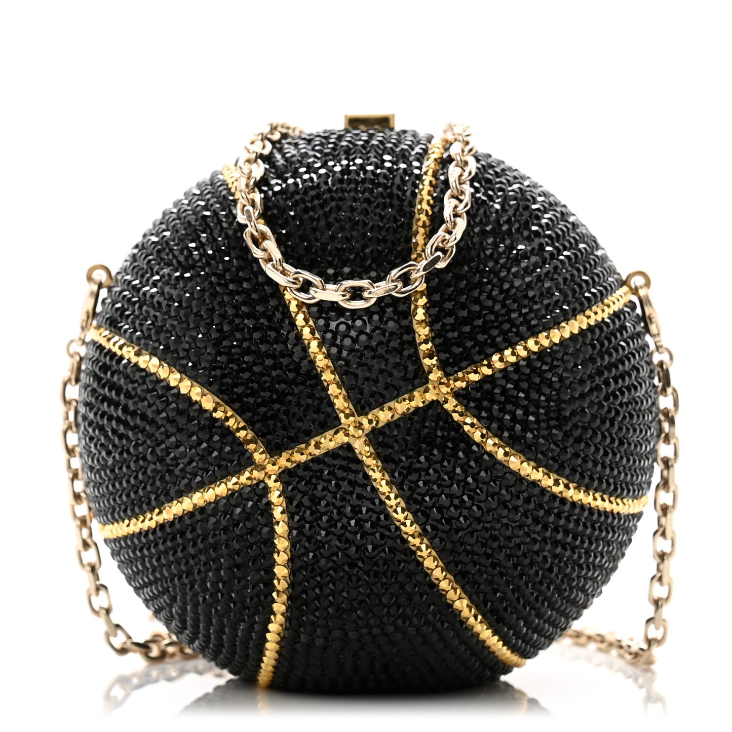 Crystal Basketball Minaudiere Clutch Black Gold