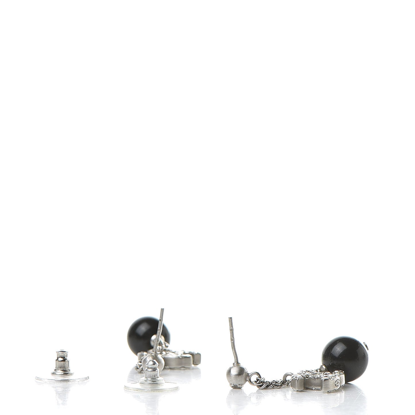 Crystal Pearl CC Dangle Earrings Silver Black