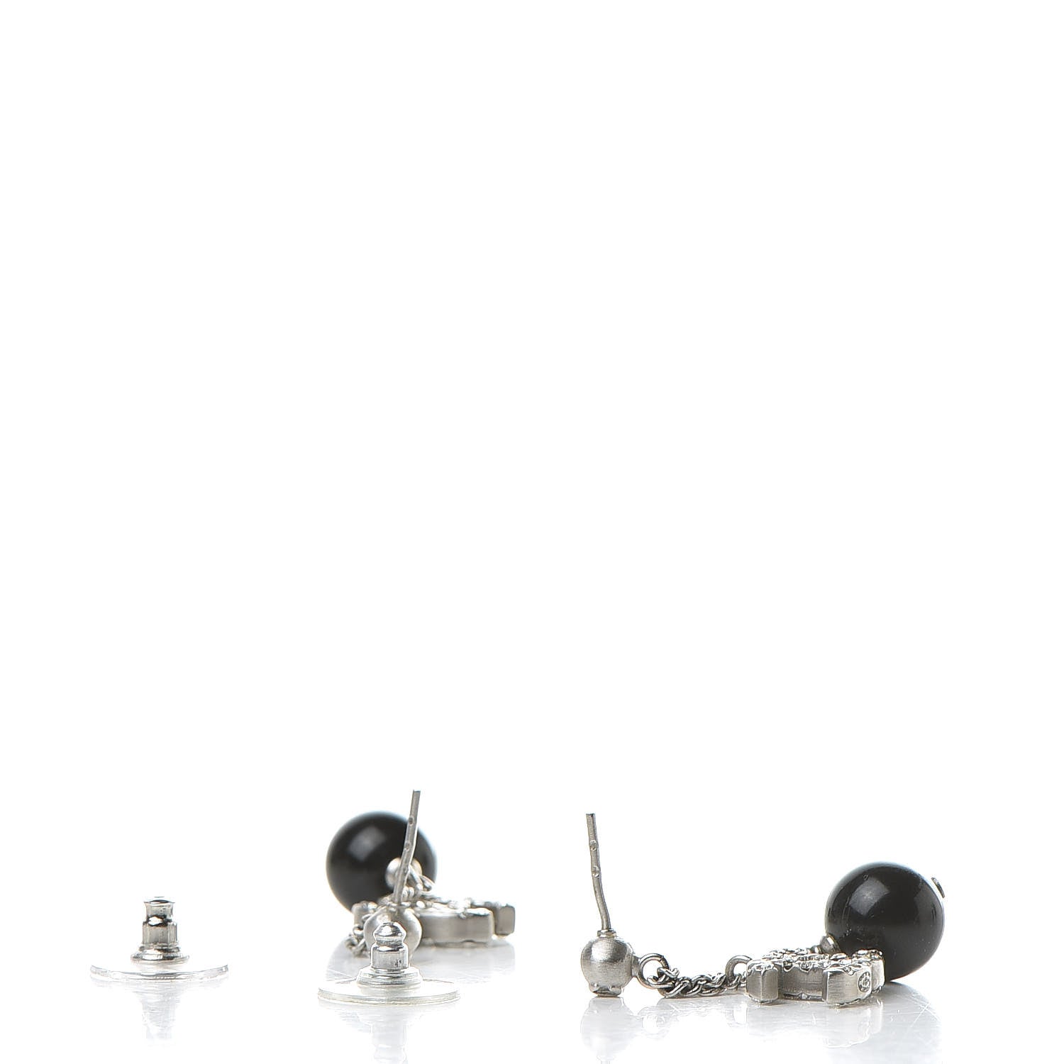 Chanel Crystal Pearl CC Dangle Earrings Silver Black 3 of 6