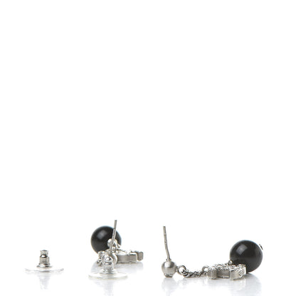 Chanel Crystal Pearl CC Dangle Earrings Silver Black 3 of 6