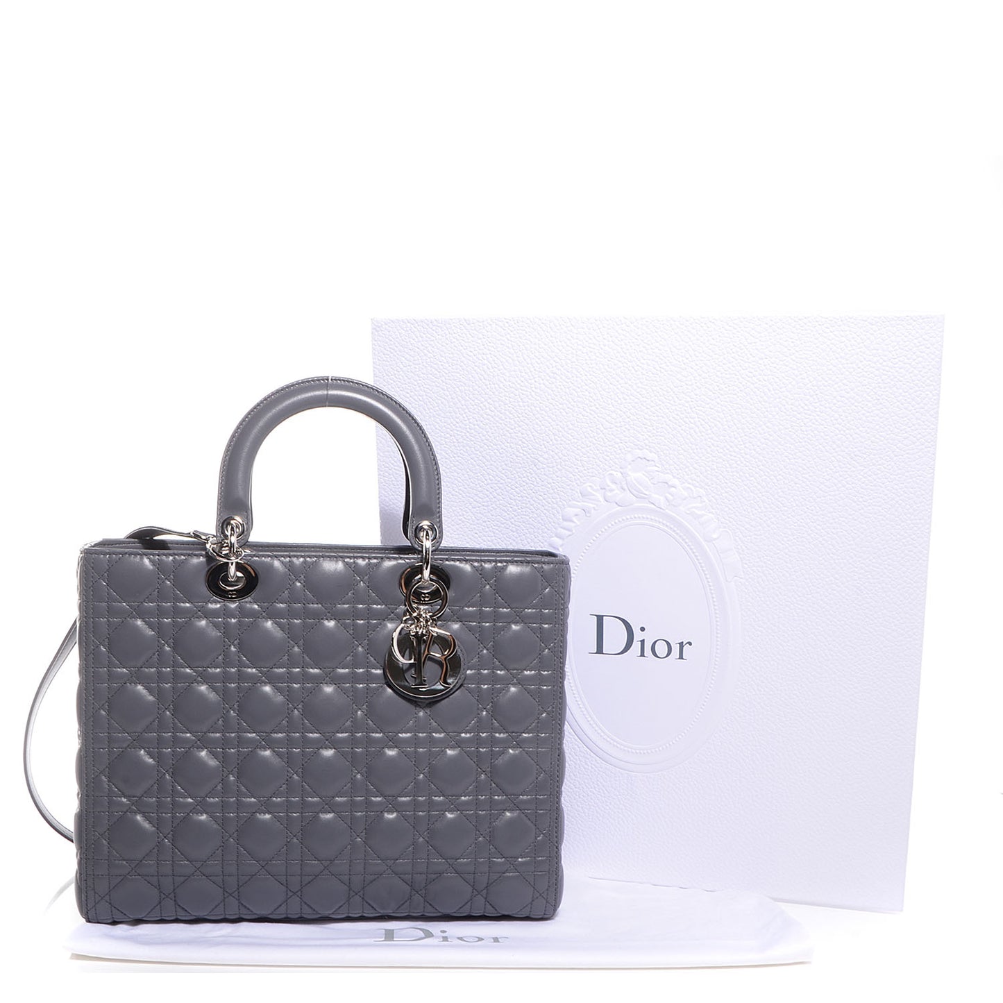 Lambskin Cannage Large Lady Dior Grey