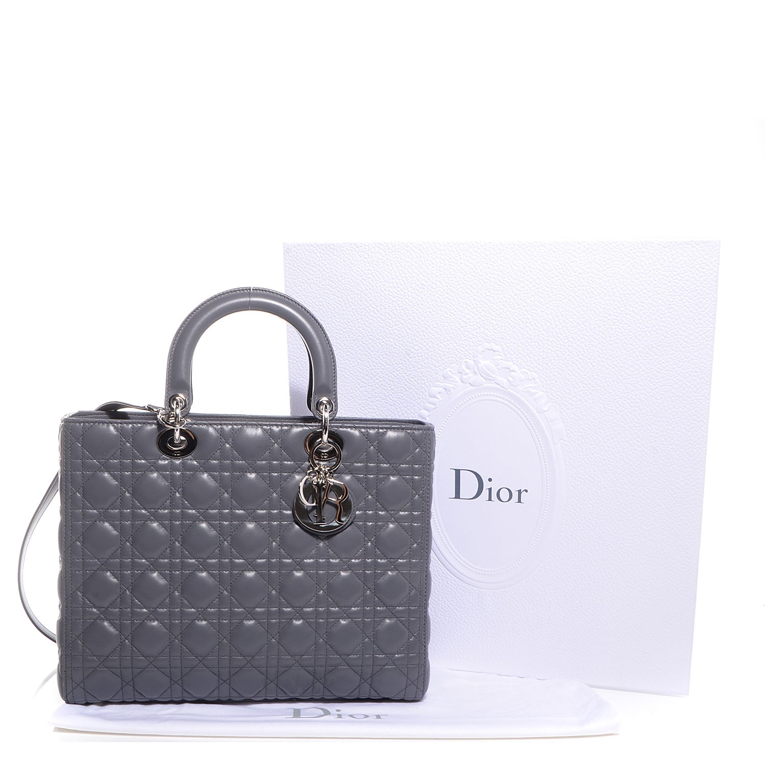 Christian Dior Lambskin Cannage Large Lady Dior Grey 5 of 12