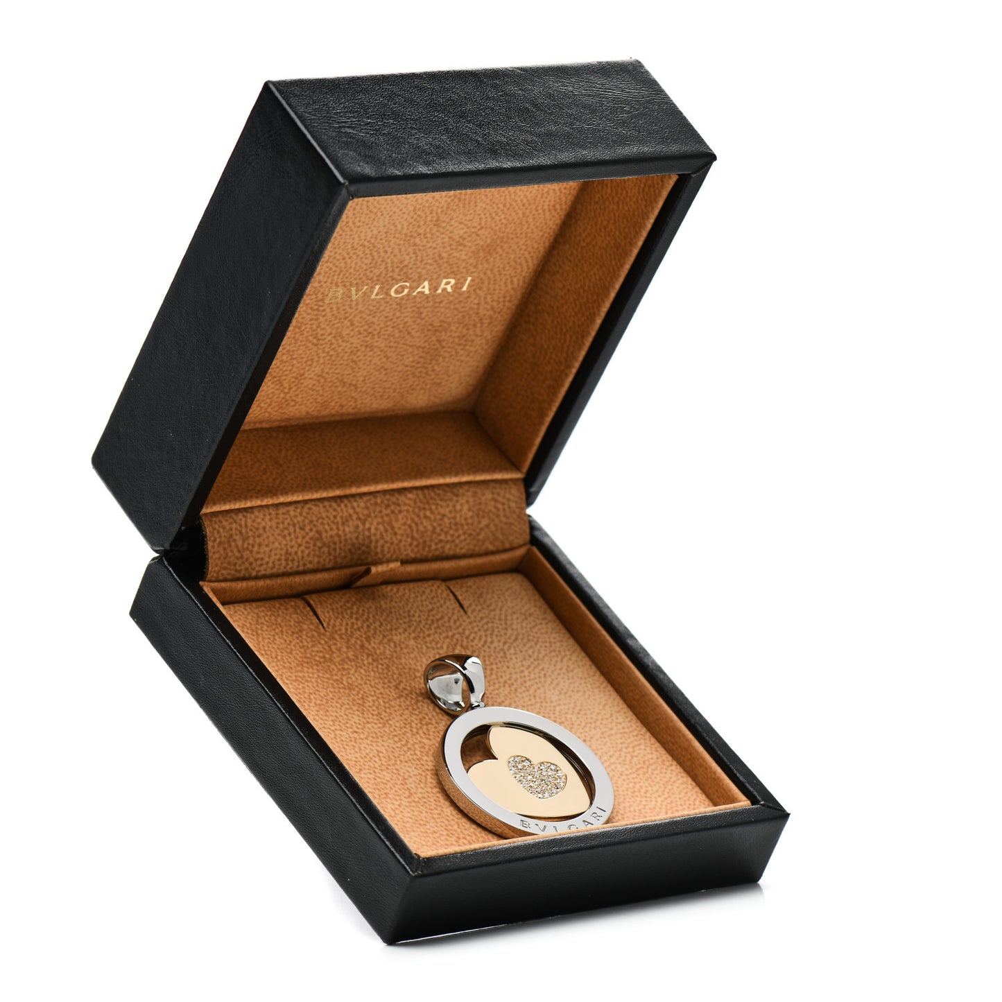 Stainless Steel 18K Yellow Gold Diamond Tondo Heart Pendant