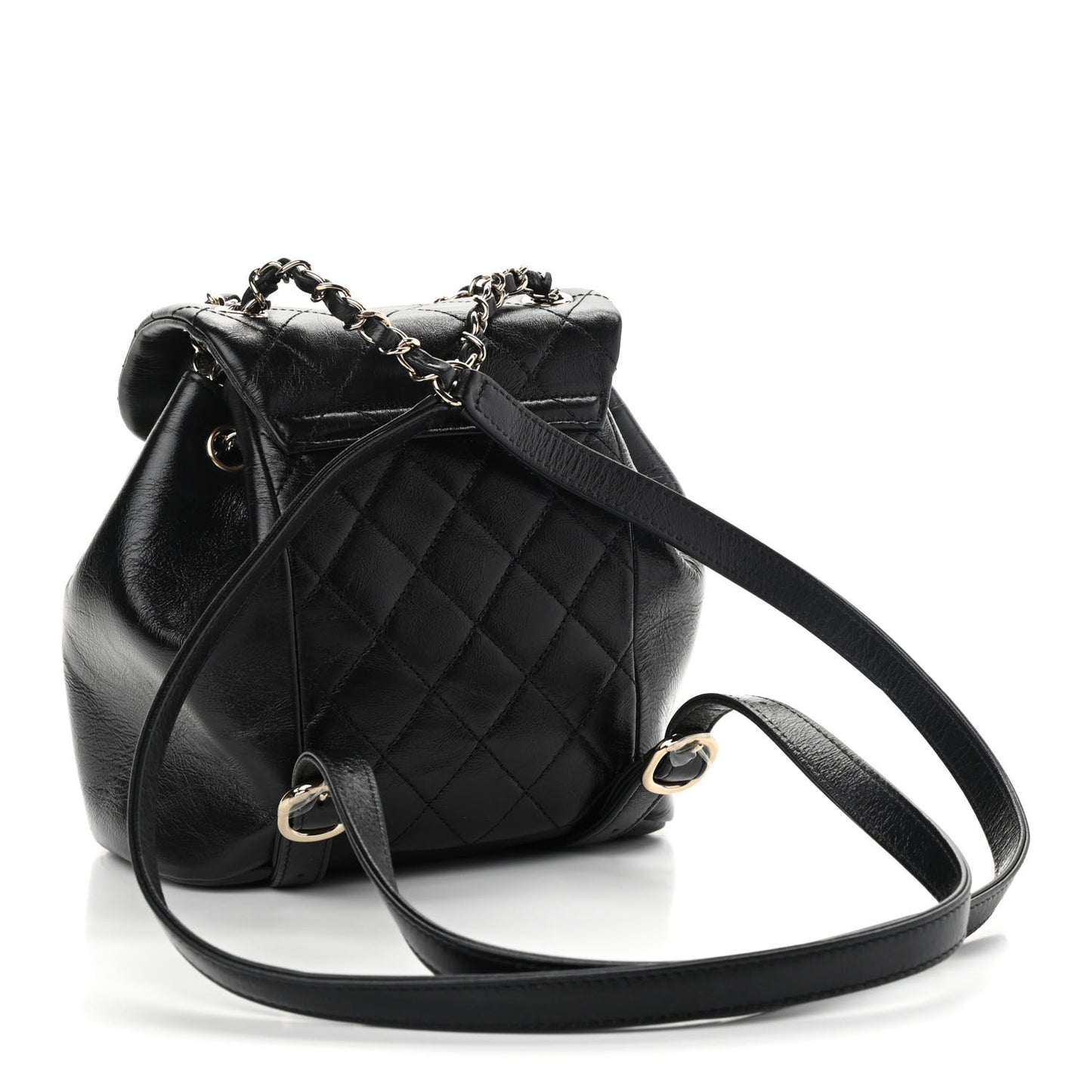 Glazed Aged Calfskin Quilted Small Duma Drawstring Backpack Black