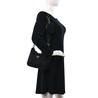 Prada Re-Nylon Triangle Padded Patchwork Shoulder Bag Black 2 of 11