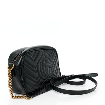 Gucci Calfskin Matelasse Small GG Marmont Chain Shoulder Bag Black 3 of 11