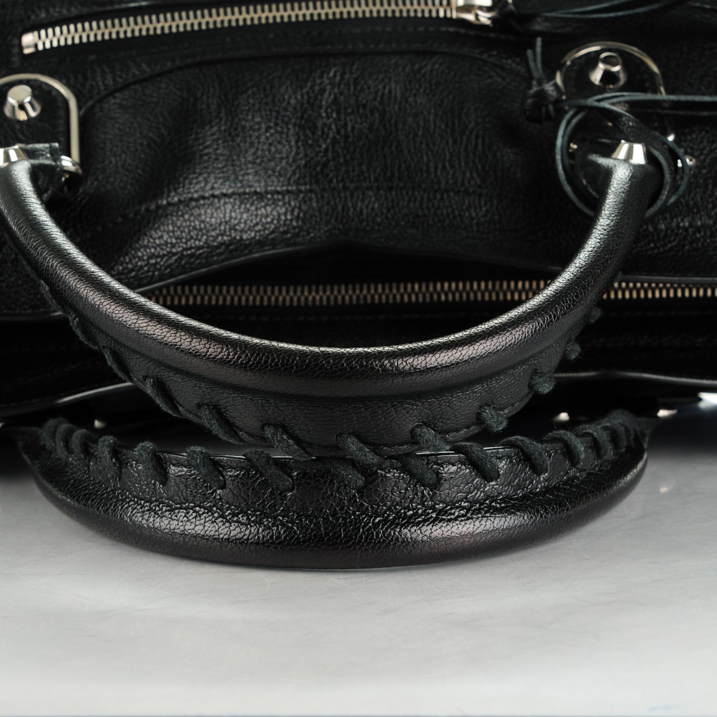 Chevre Silver Metallic Edge Hardware City Black