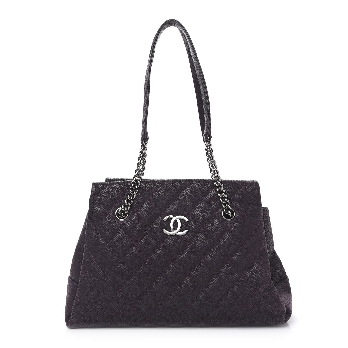 Iridescent Caviar Quilted Lady Pearly Tote Purple