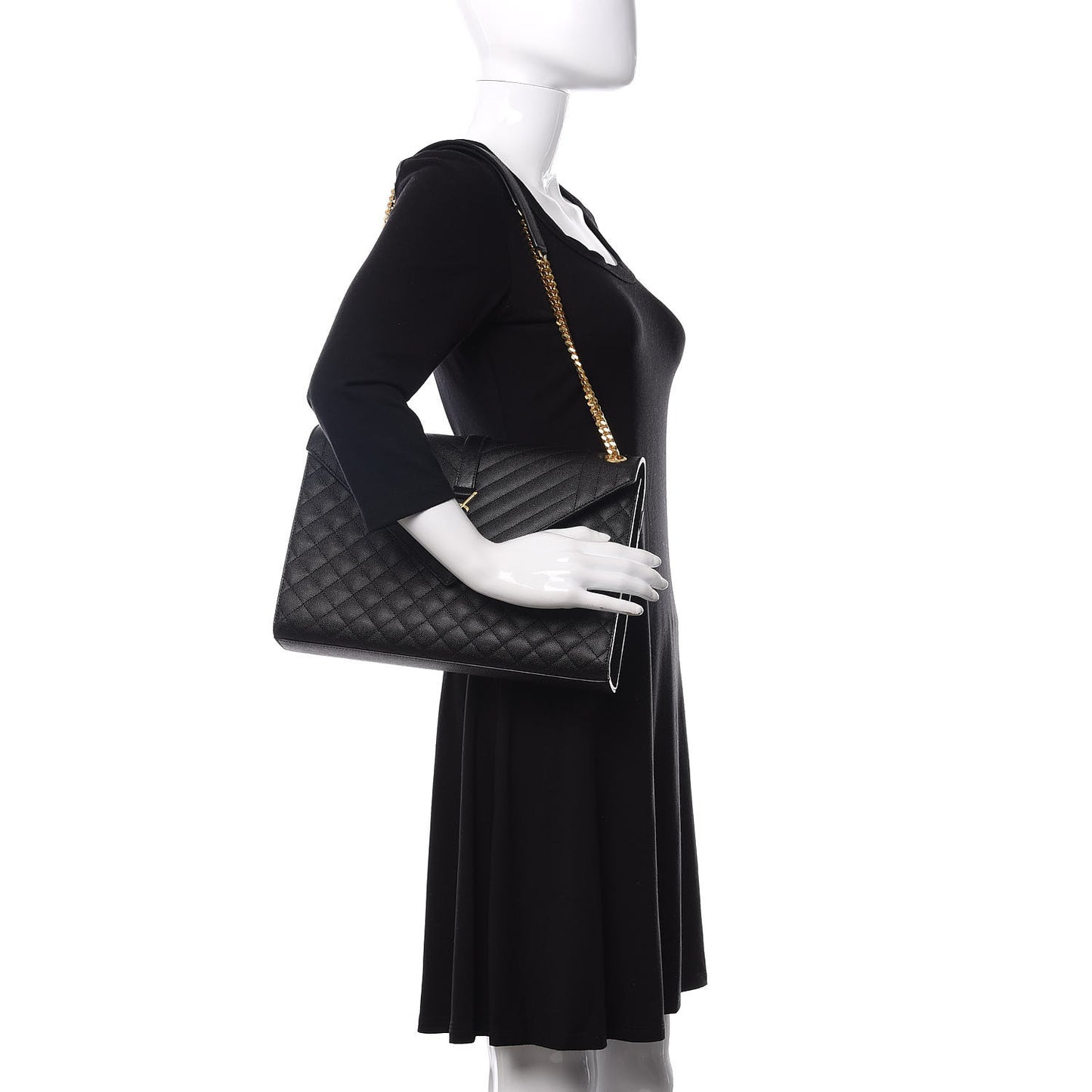 Grain De Poudre Textured Mixed Matelasse Large Triquilt Monogram Satchel Black